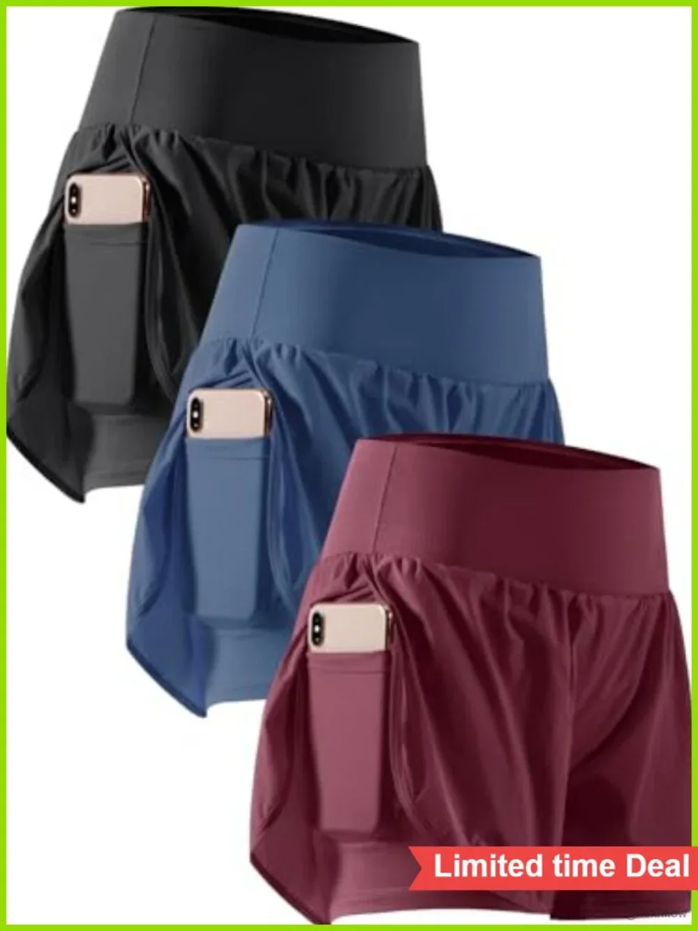 2 in 1 Athletic Running Shorts with Phone Pockets Women's Gym Shorts